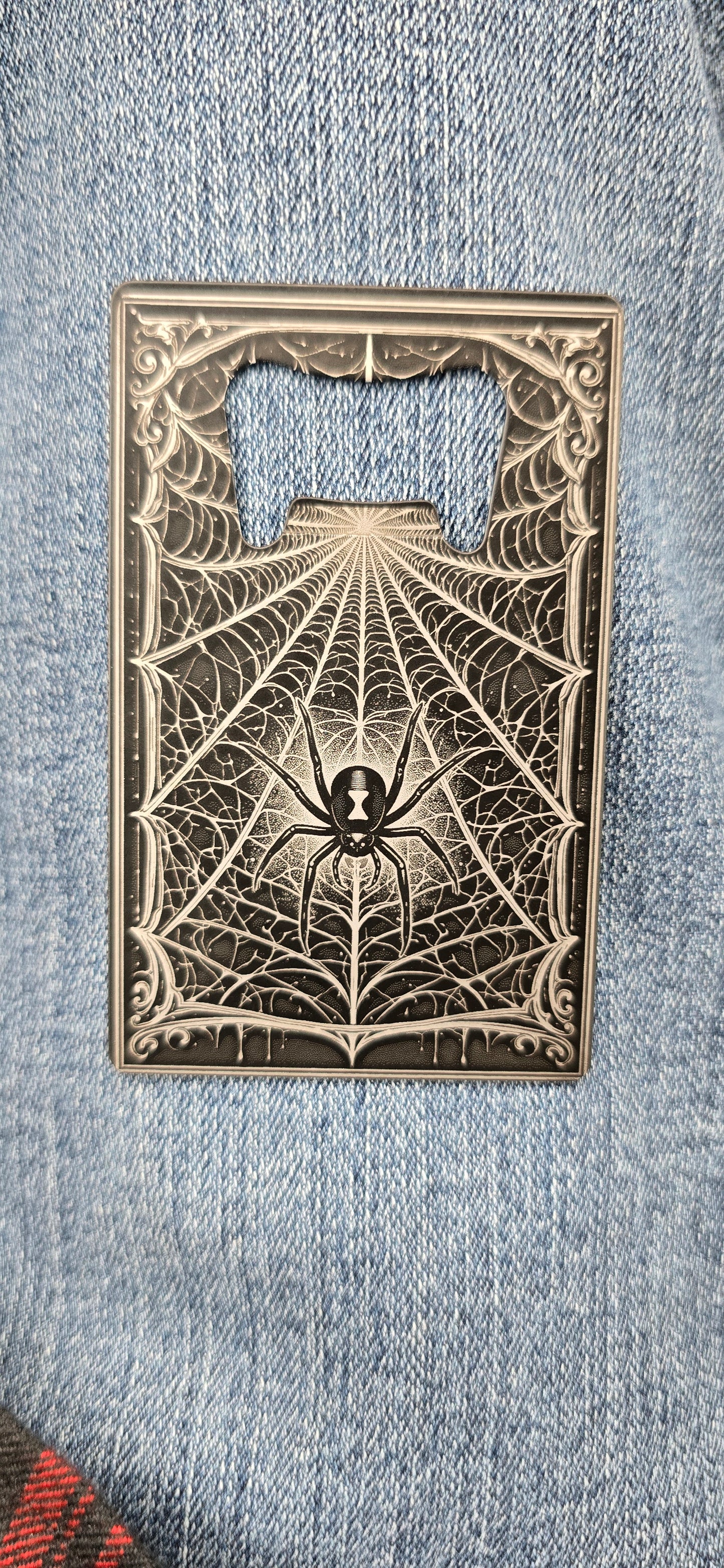 Black widow card bottle opener