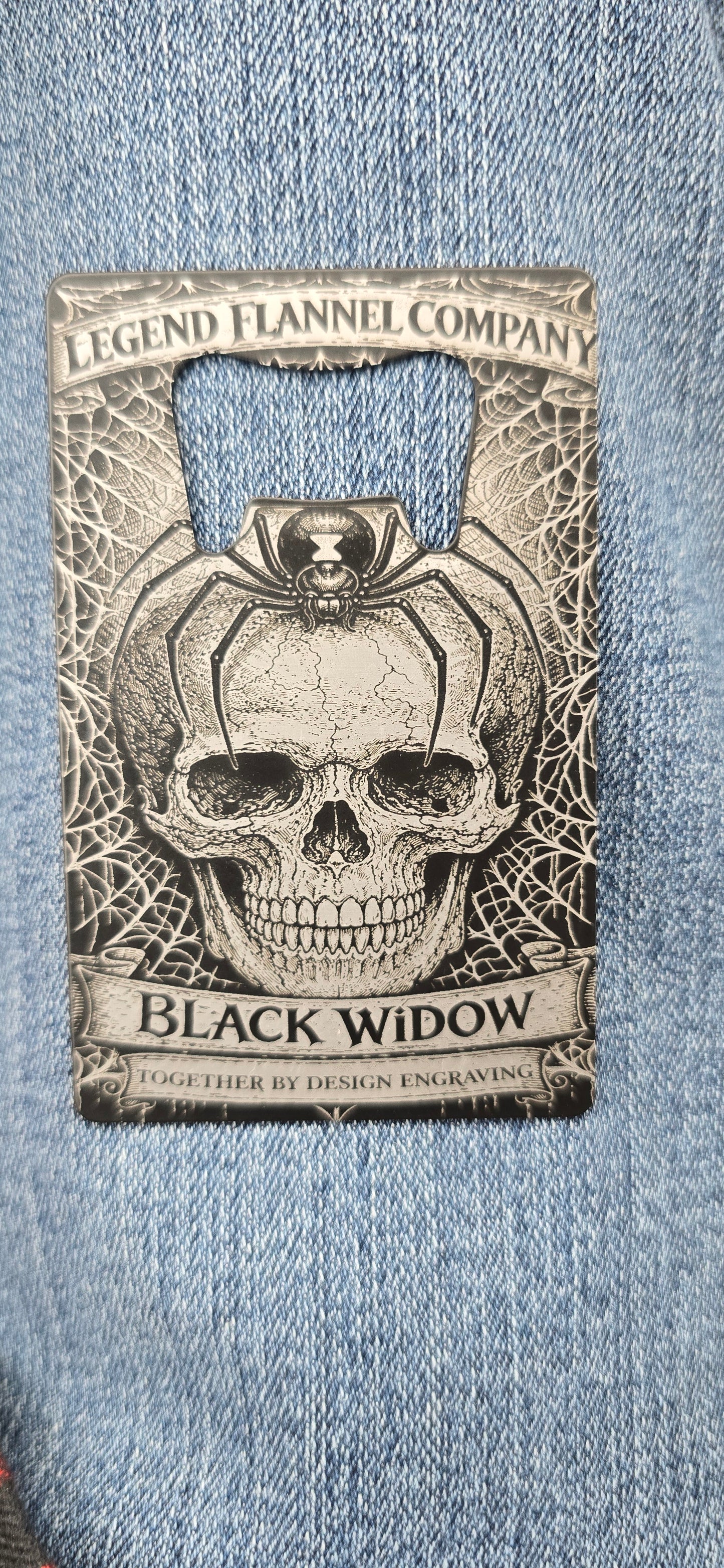 Black widow card bottle opener